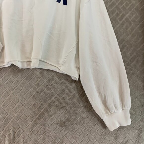 Pink Womans L Sweatshirt White Cropped Baggy Long Sleeve Logo Lounge Athletic - Picture 4 of 14